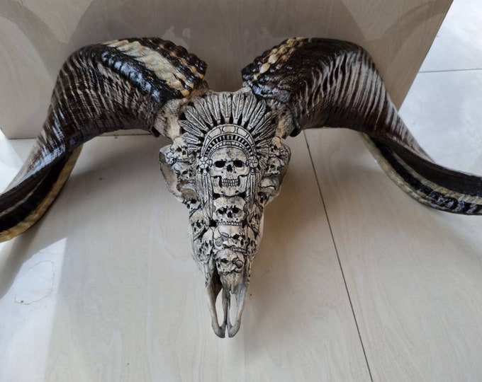 ram skull sheep skull carving Indian skull