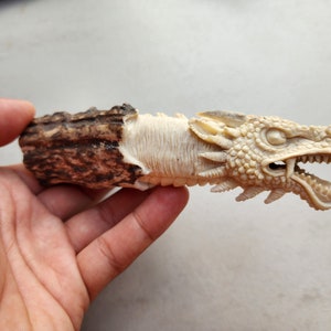 Deer antler carving dragon for knife handle antler