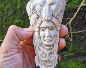 Deer Antler Carving: Indian Relief Handle