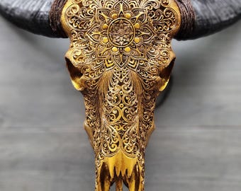 Carved buffalo skull gold