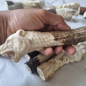 Deer antler carving knife handle bear long size