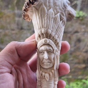 Deer antler carving Indian relieft for handle