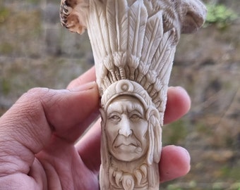 Deer antler carving Indian relieft for handle