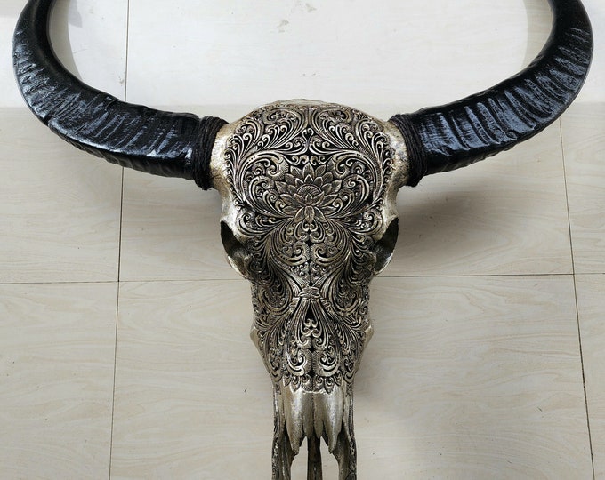 carve buffalo skull silver carving