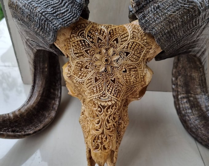 carved ram skull carving mandala