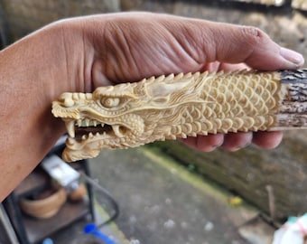 Handle antler carving Dragon bog size