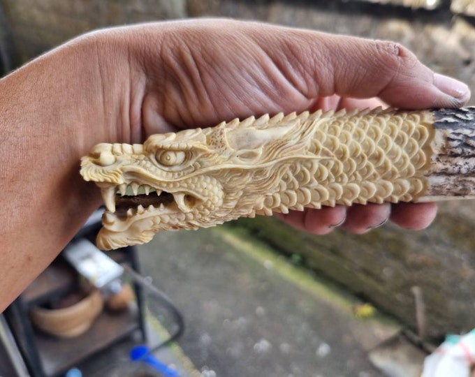 Handle antler carving Dragon bog size