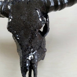 SKULL art glass mosaic black mixed buffalo skull mirror
