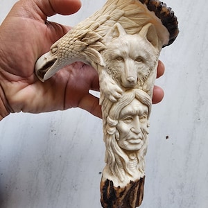 Moose antler carving handle indian native america for walking stick