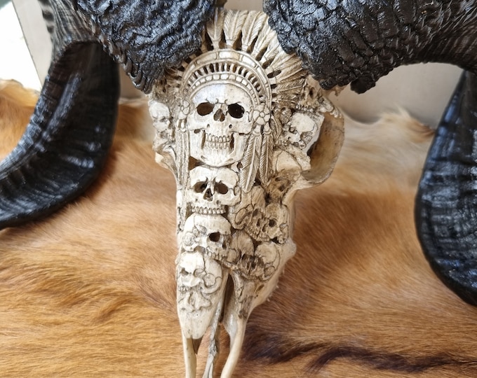 carved ram skull indian skull