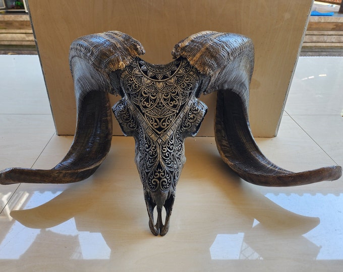 carved ram skull carving BOHO style