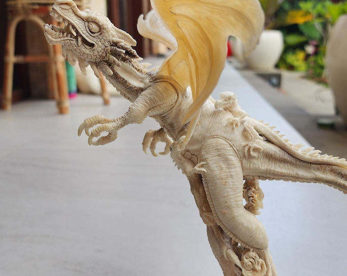 antler carving Dragon with two baby for sculpture