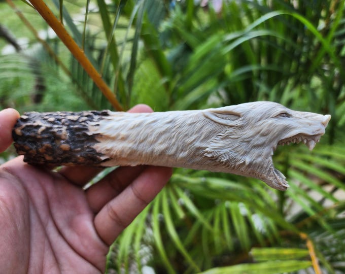 antler handle carving wolf for knife handle