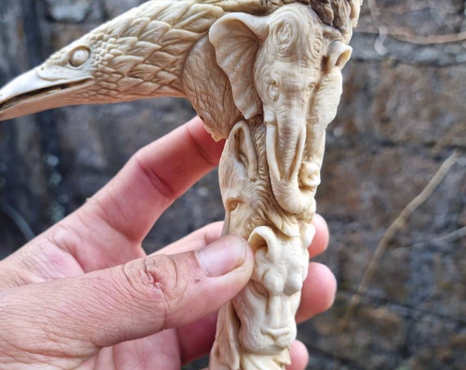 Deer antler carving cane handle walking stick