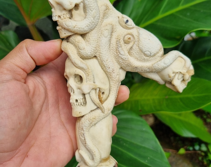 Moose antler carving handle bear walking stick big octopus