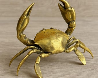 Vintage Brass Crab Sculpture – Nautical Home Décor / Coastal Table Accent