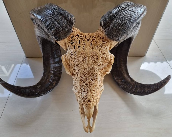 carve ram skull carving Flower antic