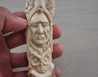 Deer antler carving Indian relieft for handle