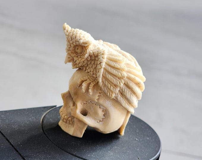 antler carving skull owl for gift niecklase