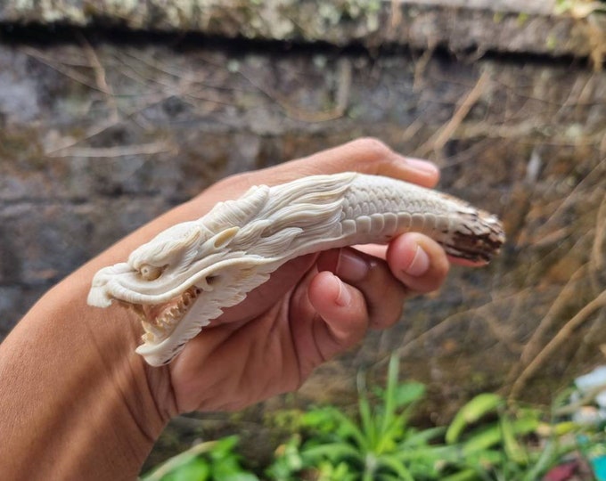 Deer antler carving dragon for knife handle antler