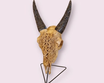 Carve goat skull carving floral antic