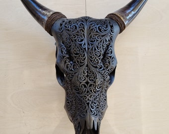 carved cow skull Hart black doff