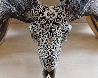 carve ram skull carving hart grey black
