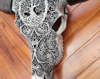 carved buffalo skull tree of life Gray