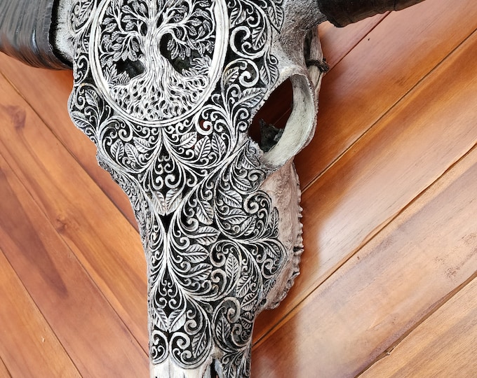 carved buffalo skull tree of life Gray