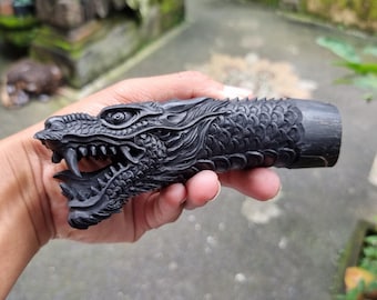 Knife Handle Dragon black huge buffalo horn
