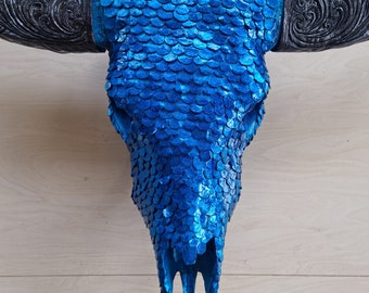 SKULL glass mosaic buffalo skull mirror