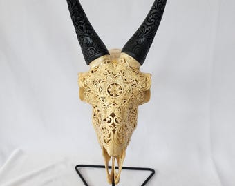 Carve goat skull mandala antic