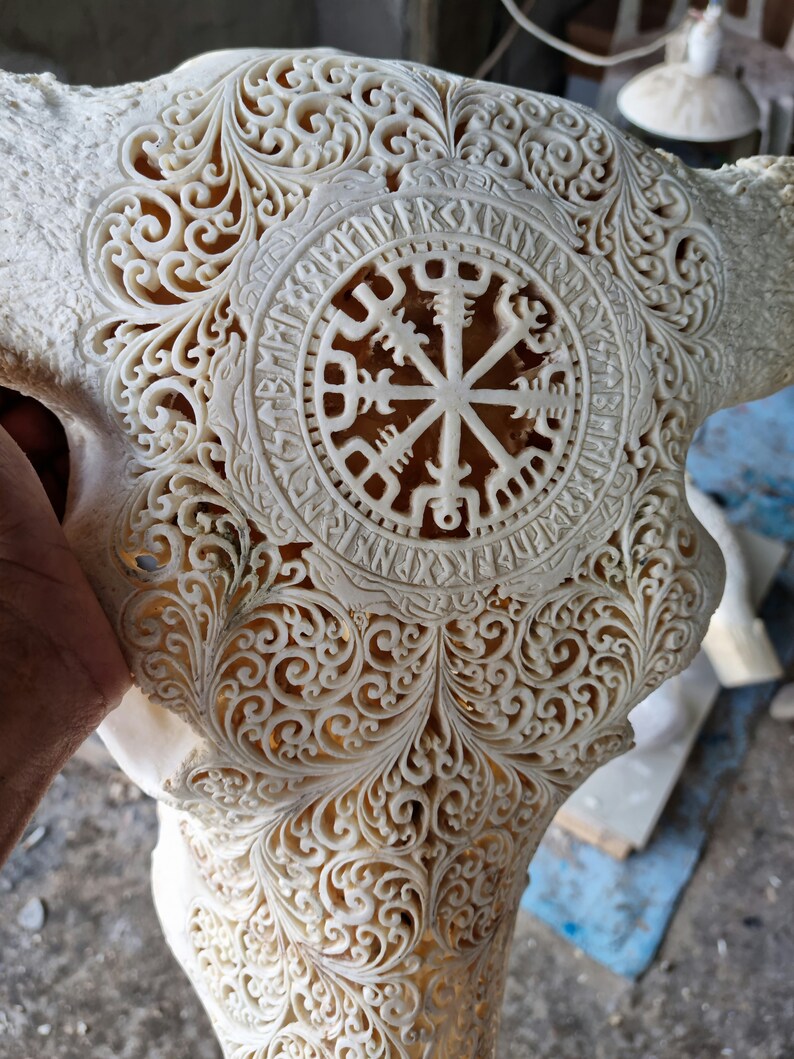 Carved Buffalo Skull Viking White Bone - Etsy