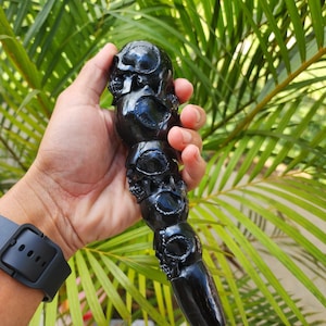 Truck handle carving skull black buffalo horn