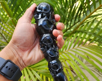 Truck handle carving skull black buffalo horn