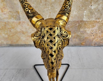 Carve goat skull carving celtic gold