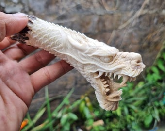 Moose antler carving dragon knife handle