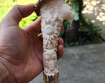 Deer antler carving sun flower bear wolf for handle