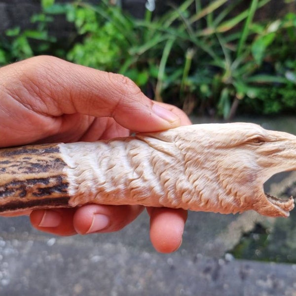 Deer antler carving wolf for handle