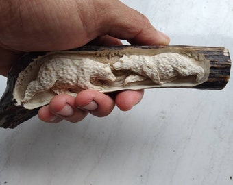 moose antler bear and wolf relief