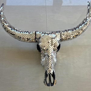 Mirror Mosaic Buffalo Skull Wall Art – Handmade Reflective Boho Decor