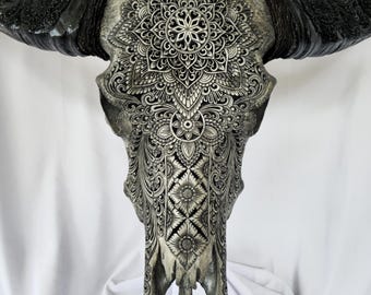 Carved Buffalo Skull: Mandala Horn wall Decor