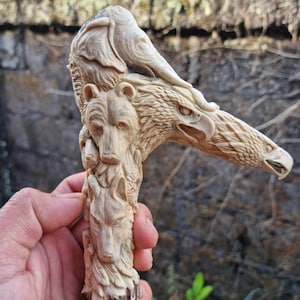Deer antler carving cane handle walking stick