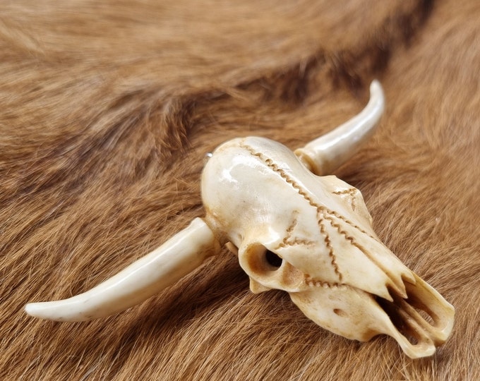 Deer antler carving buffalo skull pendant