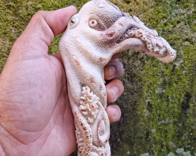 antler carving handle octopus america for walking stick