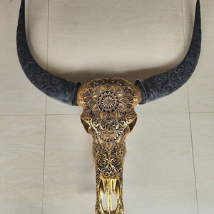 gesneden buffel schedel mandala goud