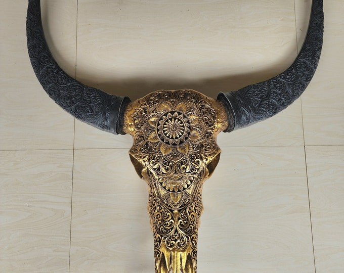 carved buffalo skull mandala gold