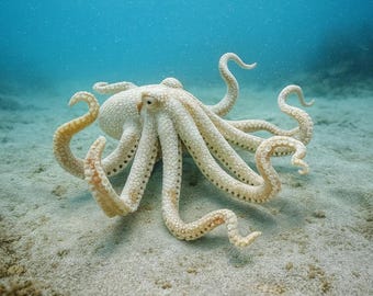 Hand Carved Octopus Sculpture from Buffalo Bone – Ocean Art Totem, Marine Spirit Carving