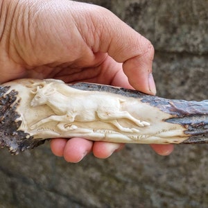 Deer antler carving knife handle deer relieft