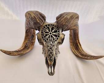carved ram skull viking grey
